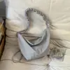 Bolso bandolera de nailon a cuadros plisado de estilo coreano, bolso tote grande de estilo casual perezoso ins, bolso de hombro