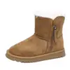 En stock~Invierno 2026 nuevas botas de nieve cálidas y engrosadas de punta redonda con cremallera lateral, piel y pelo integrados, para mujer, de media pantorrilla