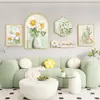 Sala de Estar Nórdica Sofá Parede de Fundo Decoração Pintura Estilo Creme Fresco Pendurado Quadro Floral Pastoral Pendurado na Parede Combinação Mural