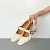 Zapatos de mujer estilo pastoral francés vintage Mary Jane de punta cuadrada con correa única suave, que aumentan la altura 5 cm
