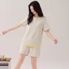 Pijama de verano para mujer de algodón puro de Yu Zhaolin, de manga corta y pantalón corto, talla grande simple, se puede usar afuera como ropa de casa