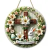 Corona de Conejo de Huevo de Pascua Cruz Disco de Madera Señal de Decoración para Porche Exterior del Hogar