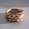 Pulseira Magnética de Couro e Vidro Estilo Europeu e Americano Multicamadas Nicho com Textura de Metal Drip Oil e Fecho Bloqueio de Cor de Alta Qualidade