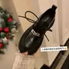 Versão Couro 2026 Primavera e Outono Novo Estilo Fivela Bico Redondo Plataforma Sola Grossa Sapatos Mocassins Femininos de Couro Genuíno