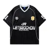 Camisa Retrô Americana Gola V para Homens e Mulheres, Camiseta de Verão Solta de Manga Curta, Top Esportivo Respirável de Meia-Manga Tendência para Casal