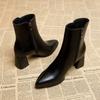 Botas Martin para mujer, otoño e invierno 2023, nueva moda coreana, botas cortas con cremallera lateral y tacón grueso puntiagudo para mujer