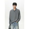 Camisa/Polo de Manga Larga Base para Hombre, Estilo Romano, Cuello de Una Pieza, Botón de Piedra Ojo de Gato, Hombro Normal