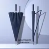 Paraguas de 24 varillas con mango largo, tamaño grande, apertura automática, reforzado para lluvia intensa, duradero y a prueba de viento, negro, paraguas de negocios, paraguas de mango recto para hombre