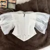 Top blanco de tirantes strapless de alta resistencia con perlas para mujer, corsé elegante y estilizado