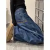 Jeans Vintage Americano Plus Size para Mulheres, Adequado para Primavera e Outono, para Figuras Curvilíneas, Caimento Solto, Cintura Alta, Emagrecedor, Calças de Perna Reta Perna Larga