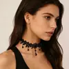 Collar de encaje negro estilo gótico vintage transfronterizo para mujer, cuello falso con borlas y pequeñas cuentas negras choker