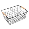 Cesta de Armazenamento de Ferro Casual Cesta de Armazenamento com Alça de Madeira para Diversos Rack de Armazenamento para Lanches de Mesa de Sala de Estar Cesta de Arame