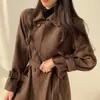 Elegante abrigo de lana retro con cinturón, moda casual de alta gama estilo coreano para otoño e invierno, estilo británico