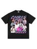 Camiseta Vintage Hip-Hop Chris Brown Chris Brown Estampada de Manga Curta Moletom Pesado com Capuz de Manga Longa