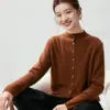 Conjunto de moda~Cárdigan de cachemira de cuello alto medio, nueva colección otoño/invierno 2026, top holgado y estilizado con bolsillos para mujer
