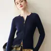 Suéter de Cachemira con Cremallera y Cuello Redondo Francés para Mujer, Manga Larga, Color Sólido, Canalé, Cardigan Ajustado, Top de Estilo Suave