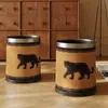 Cubo de Basura de Cuero Alto Valor Estético Hogareño Sala de Estar Lujo Ligero Gama Alta Estilo Americano Estilo Antiguo de Mediana Edad Cubo Sanitario Basura Grande para Dormitorio