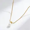 Colgante de Gota de Agua de Perla de Nuevo Estilo Transfronterizo, Sencillo y de Alta Gama, Collar de Lujo Ligero, Acero Inoxidable de Nicho, Lavable y que No se Desvanece