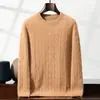 Suéter Masculino de Caxemira 100% Pura Novo de Três Fios para Outono e Inverno, Solto e Versátil, Gola Redonda Torcida, Luxo Acessível, Suéter de Tricô