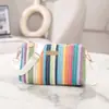 Bolsa Feminina Versátil de Palha Colorida Tecida de Uma Peça Drop-Shipping Bolsas de Mão de Menina Tecida de Ombro Único Bolsa Transversal Bolsa Quadrada Pequena