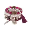 Pulsera con Colgante de Borla de Ala Redonda Estilo Bohemio Transfronterizo Europeo y Americano Pulsera de Cuerda Elástica Multicapa con Cuentas