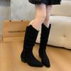 2262-1 Botas de Gamuza Holgadas Talla Grande para Mujer, Botas Vaqueras Occidentales, Botas Largas de Pierna Gruesa, Botas de Montar Altas hasta el Muslo