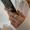 Anillo Coreano Retro de Doble Capa de Estrella y Luna para Mujer Plata S925 Plateada Niche de Alta Gama Elegante Simple Abierto para Dedo Índice Tendencia