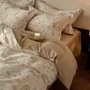 Conjunto de quatro peças de algodão puro para outono e inverno, com leve escovação em cerâmica, 60 contagens, capa de edredom ultra macia e amigável à pele, conjunto de três ou quatro peças para cama