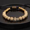 Pulseira de Corda Tecida Ajustável Hip Hop Masculina Coroa de Cobre Retrô Europeia e Americana Contas de Abacaxi de Aço Titânio Galvanizado a Vácuo