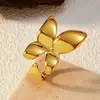 Influenciador de Moda Europeu e Americano Estilo Quente Anel Borboleta Aberto Liso Banhado a Ouro 18K em Aço Inoxidável Anel de Nicho Joias Femininas