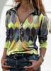 Europeo y Americano Transfronterizo Talla Grande para Mujer Ajustado Cuello en V Top para Mujer Camiseta Estampada con Cremallera Lel Camiseta de Manga Larga para Mujer