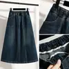 Nova Saia Jeans Outono Plus Size Cintura Elástica Solta Comprimento Médio Linha A Cobrindo Barriga Moda para Gordinhas