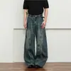 Calça Jeans Reta Desconstruída Patchwork Estilo Americano para Homens, Nicho High-End Pesado Retro Hip-Hop Streetwear Tendência