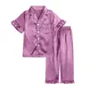 Pijamas de Verano Europeos y Americanos para Niños, Ropa con Aire Acondicionado, Ropa de Casa para Niños y Niñas, Tops tipo cárdigan, Conjuntos de Pantalones Largos de Manga Corta Ins