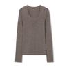 [18 Agujas 48 Cabos Estambre Yangtze] 100. Camiseta de Punto de Lana Merino con Cuello en U para Mujer Suéter Delgado de Otoño