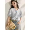 Camisa de Nicho Estilo Francés Verano 2026 Nuevo Corte Holgado Adelgazante Estilo Perezoso Azul para Viajar Top Elegante Exportación
