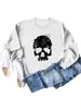 Top feminino transfronteiriço europeu e americano outono e inverno estampa de caveira de Halloween Gola redonda solto casual Gola redonda gola