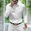 Camisa de manga larga de color liso, de alta gama, elegante y resistente a las arrugas para hombre, adecuada para un estilo business casual, con corte ajustado y tejido elástico, en color rojo vino