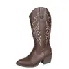 2026 Botas de Talla Grande de Comercio Exterior para Mujer Botas Largas Tacón Medio Bordadas Estilo Vaquero Occidental Bota de Media Pierna Botas de Jinete Transfronterizas