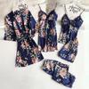 Fabricantes diretos lingerie feminina imitação alça dormir solta confortável renda conjunto de cinco peças roupa de casa spot roupa íntima camisola atacado