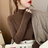 Suéter de tricô com gola média feminina outono inverno slim canelado base cinza top estiloso de meia-gola para usar por baixo