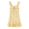 7752-26 Vestido Retro Francés con Estampado de Cuadros, Cordones, Volantes, Mangas Cortas tipo Campana, Ribete de Encaje