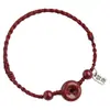 Pulsera Tobillera con Hilo Rojo y Amuleto de Paz del Año del Caballo para Hombres y Mujeres, Pulsera de Paz y Salud del Año de Nacimiento de Cinabrio Natural, Hecha Completamente a Mano