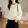 Outono 2024 Novo Design Sense Lantern Sleeve Falso Duas Peças Base Malhas Nicho Gola Alta Suéter Gola Alta Feminino Na Moda