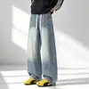 Jeans Masculino de Lavagem Degradê High Street Americano Calças Estilo Tendência Outono Marca Calças Largas de Pernas Retas Pernas Largas Longas