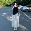 Saia Midi Umbrella Branca de Cintura Alta Secagem Rápida para Mulheres, Novo Estilo Verão 2026, Saia Midi A-Line Cor Sólida para Trabalho, Tamanho Petite