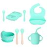 Prato de jantar de silicone para bebê novo de fábrica, conjunto de talheres com ventosa grande, 8 peças, prato de jantar de silicone com tema de carro de desenho animado para crianças