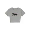 Camiseta de manga corta estilo americano picante para chica con hombros rectos, top de verano nuevo para mujer con estampado de perro salchicha de dibujos animados, corte ajustado