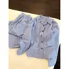 Conjunto de Pijama Camisa Listrada Fresco e Simples para Mulheres, Outono Tamanho Plus Solto Manga Longa Top e Calça Conjunto Casual para Casa