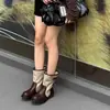 Botas de Cano Médio Color Block Retrô da Moda para Mulheres 2026 Novas Tendências Versáteis Emagrecedoras com Salto Bloco Botas de Equitação